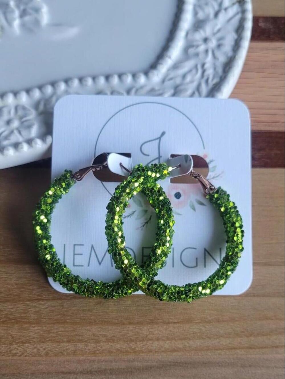 JEMdesigns by Jessica  Dazzling Green Glitter Hoop Earrings